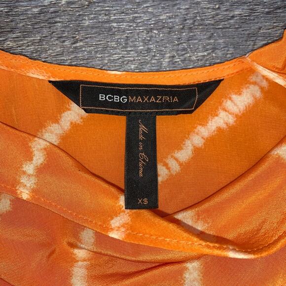 BCBGMaxazria 100% silk orange / white asymmetrical shift dress size XS B84 - Picture 3 of 6